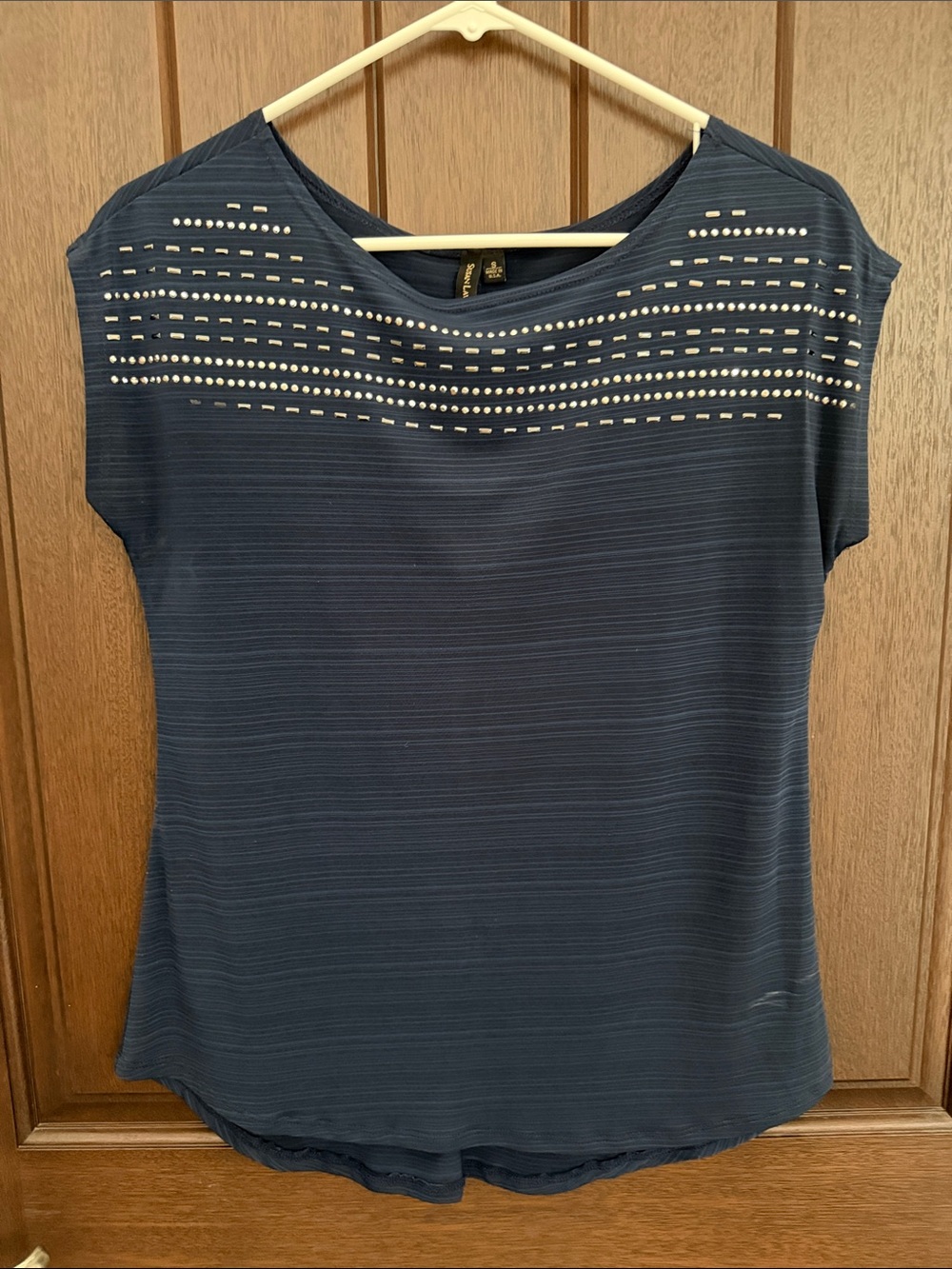 Susan Lawrence Navy Short Sleeve Top with Stud Accents